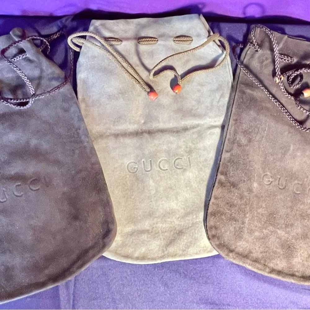 Vintage, Rare Gucci Brown and Tan Suede Dust Bags Trio